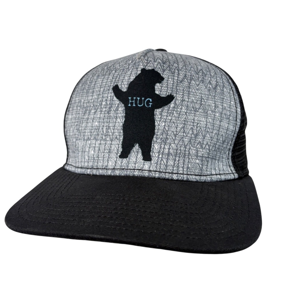 Prana Bear Hug Trucker Hat Black Grey Mesh Snapback Baseball Cap